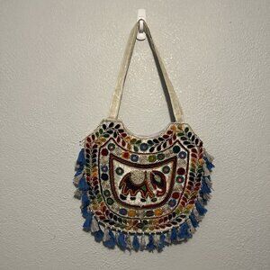 Beautiful Shoulder Bag Elephant Velvet Multicolor Embroidery